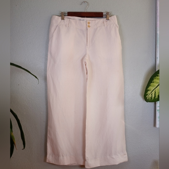 Banana Republic Silk Linen Classic Lightweight Preppy Cream Wide Leg Pant 8P - Picture 2 of 10